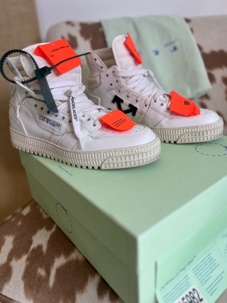 Off-White White High-Top Sneakers With Neon Orange Tags